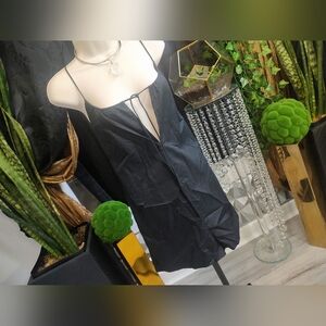 Zara Black Open Back Tie Front Linen Romper SM NWT